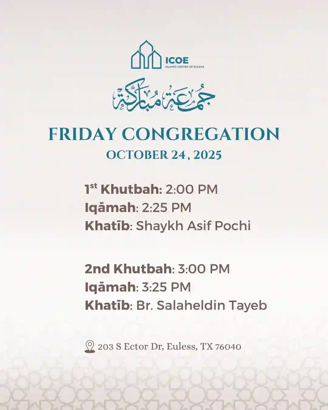 Friday Congregation 24th October, 2025