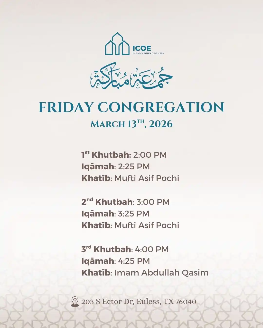 Friday Congregation 13th March 2026
