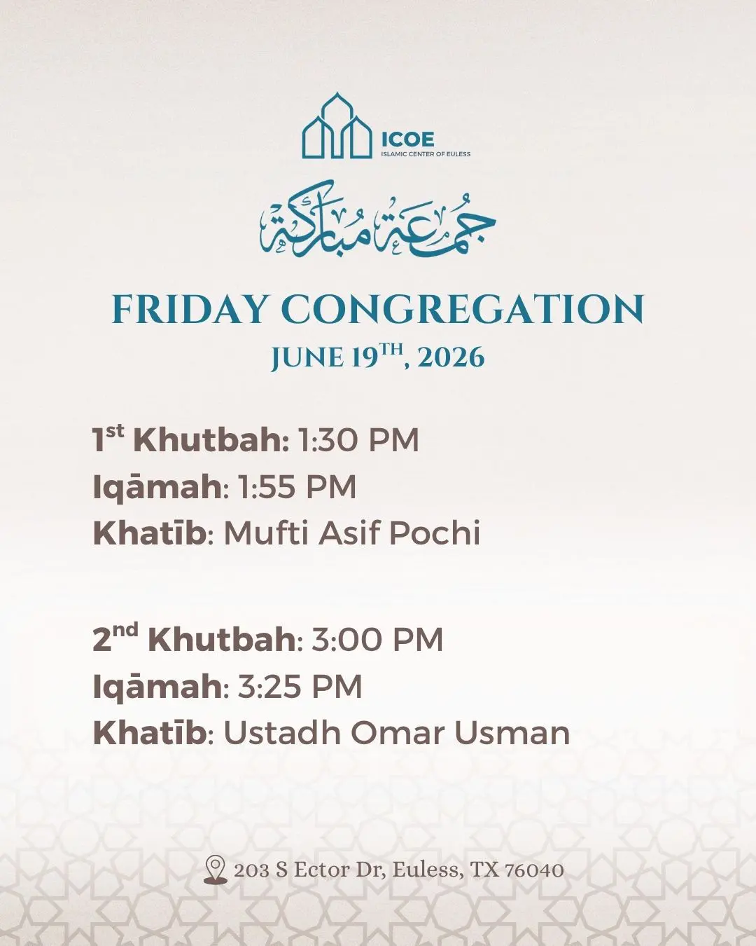 Friday Congregation 19th June 2026