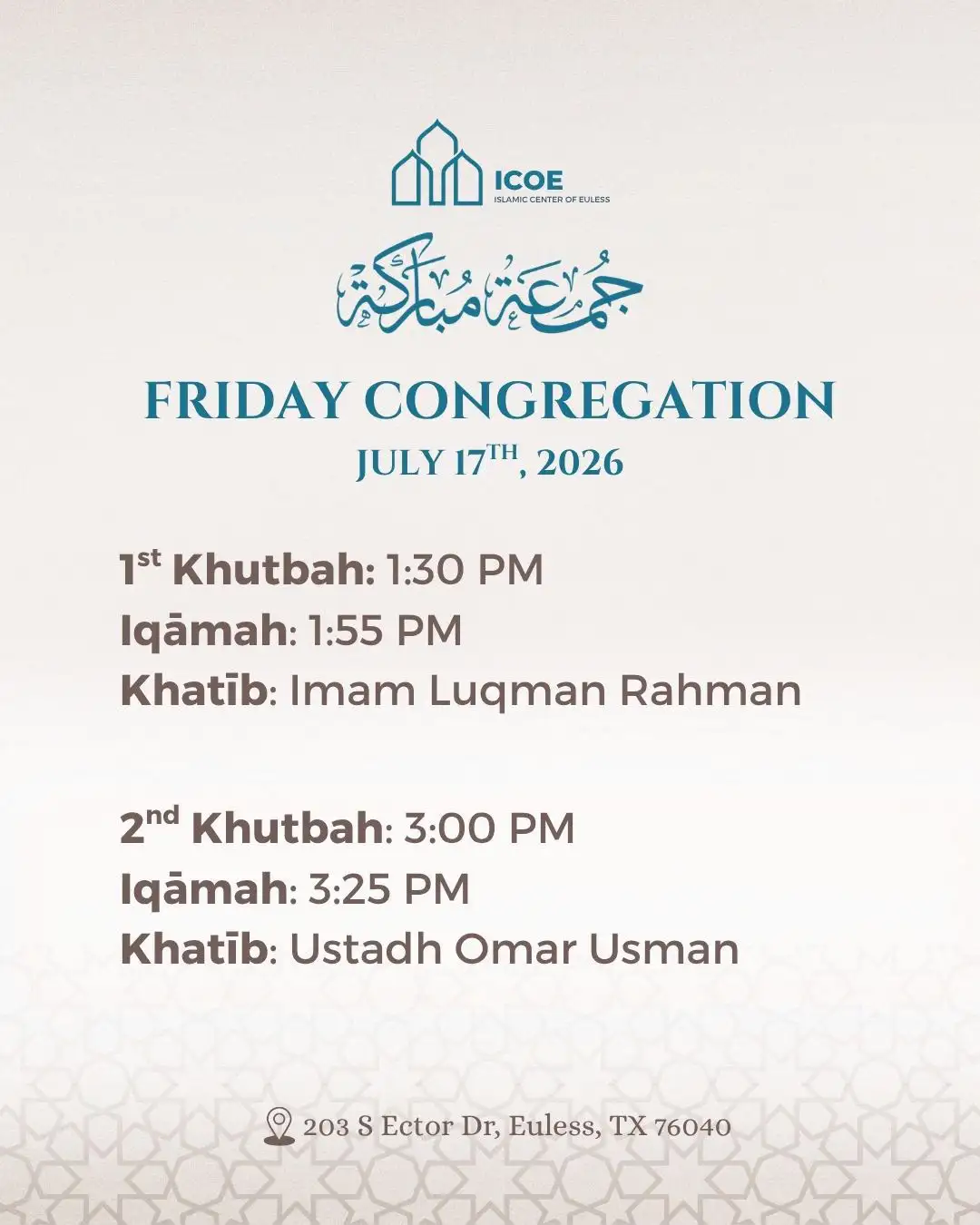 Friday Congregation 17th July 2026