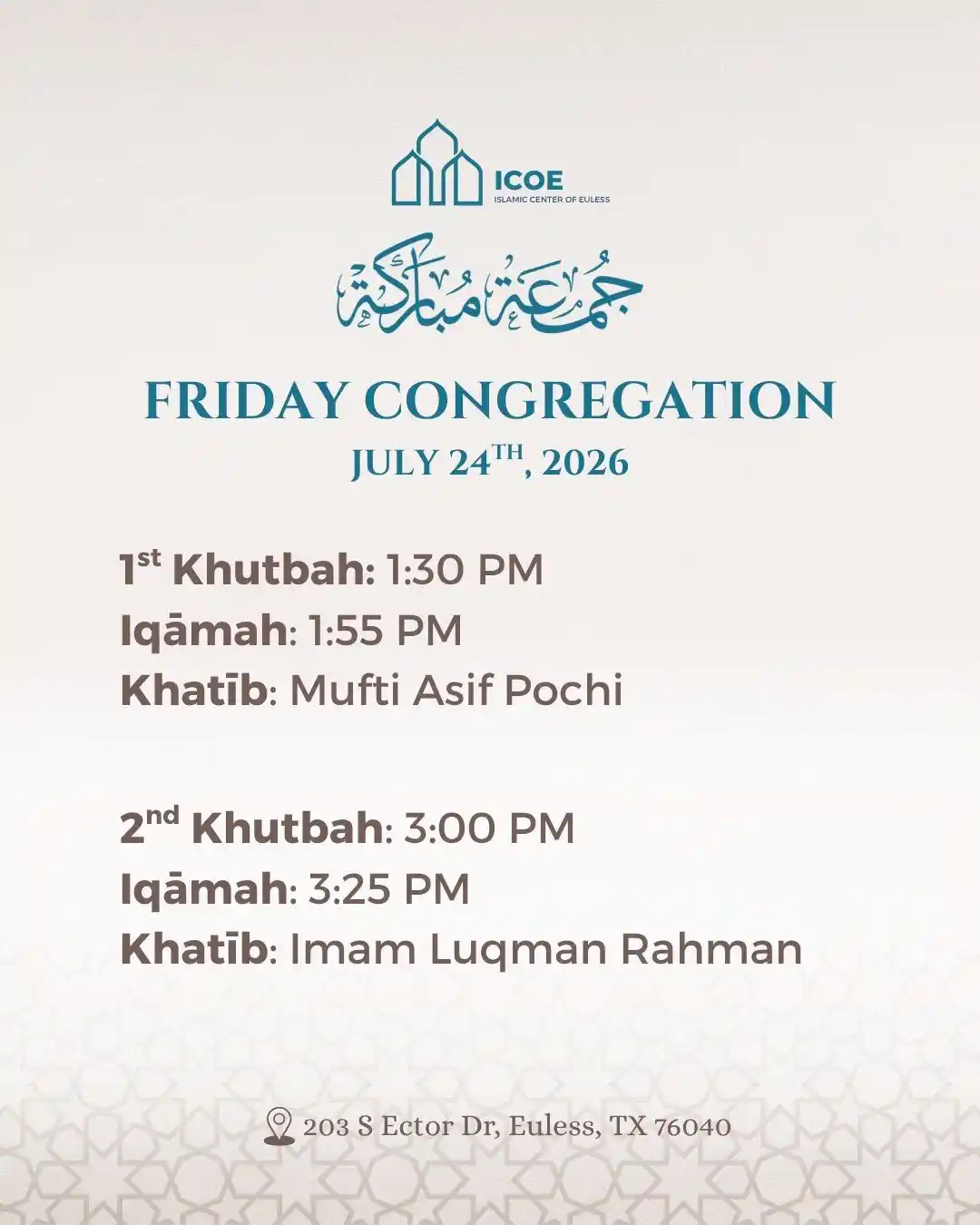 Friday Congregation 24th July 2026