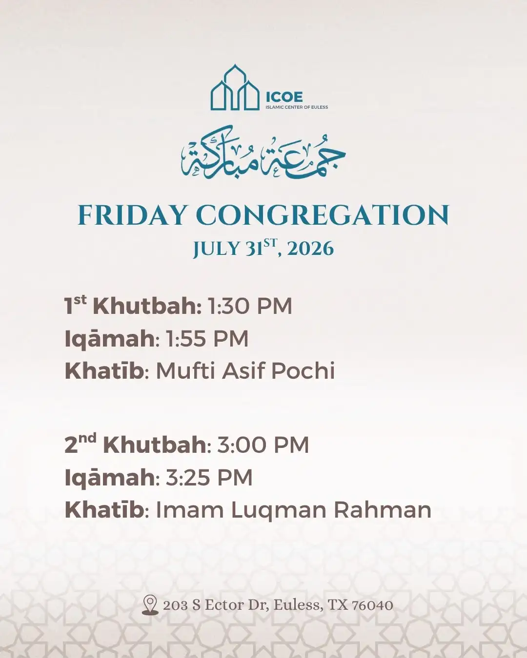 Friday Congregation 31st July 2026